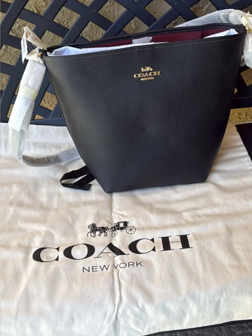 Coach Black Pebbled Leather Bucket Shoulder Bag with Gold Hardware